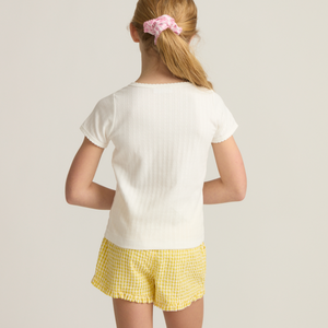 Girls’ Shell White Pointelle Puff Sleeve Shirt