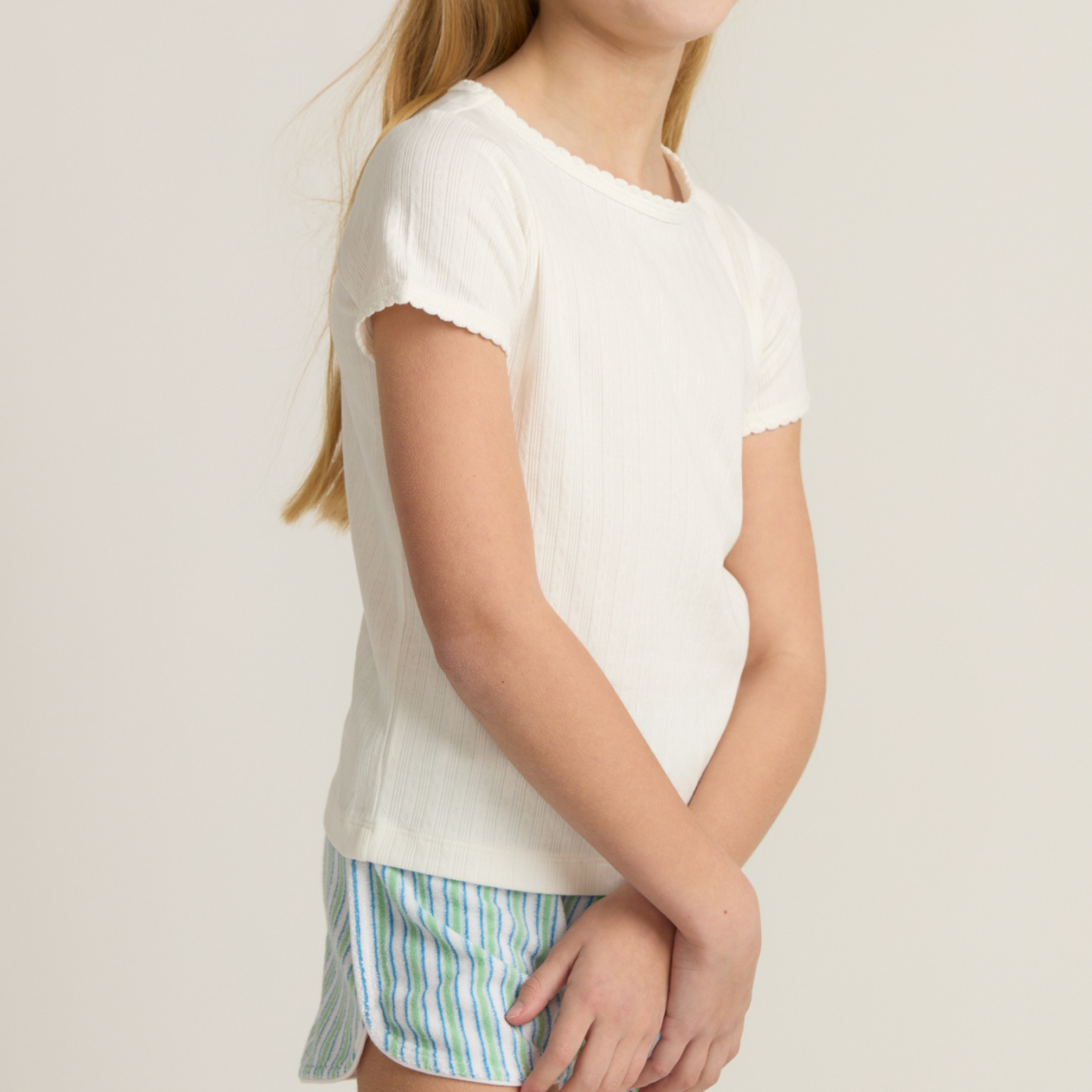 Girls’ Shell White Pointelle Puff Sleeve Shirt