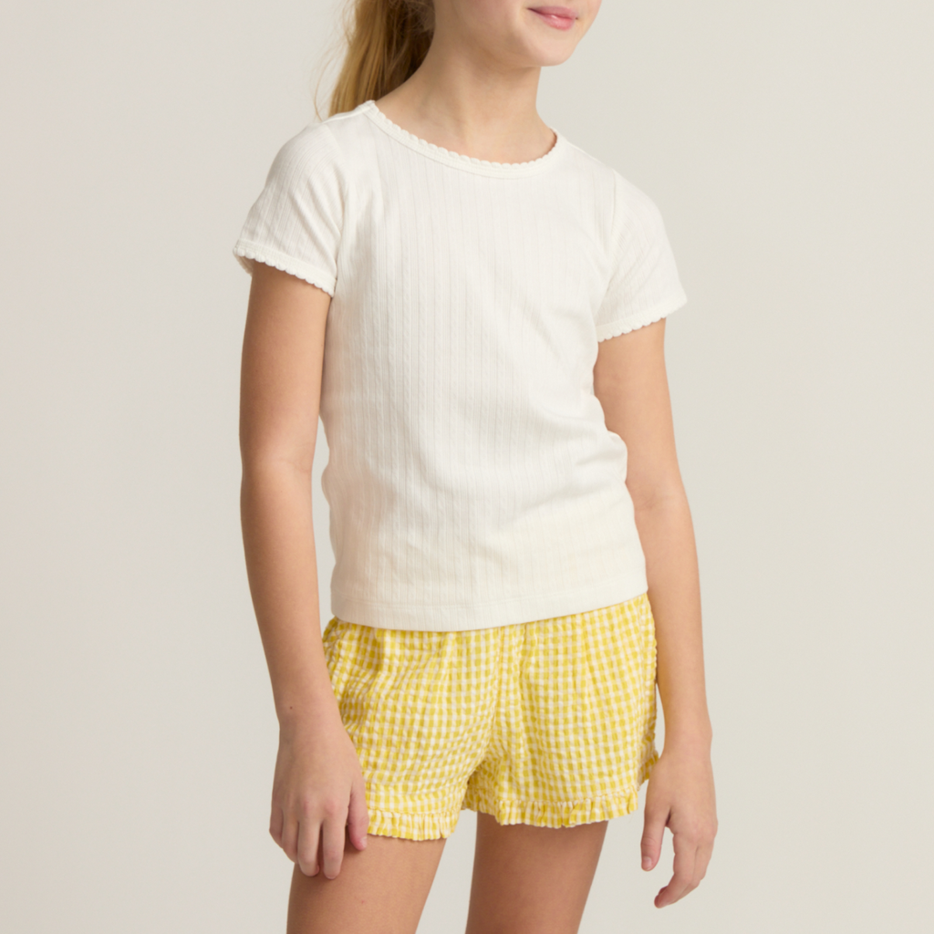Girls’ Shell White Pointelle Puff Sleeve Shirt