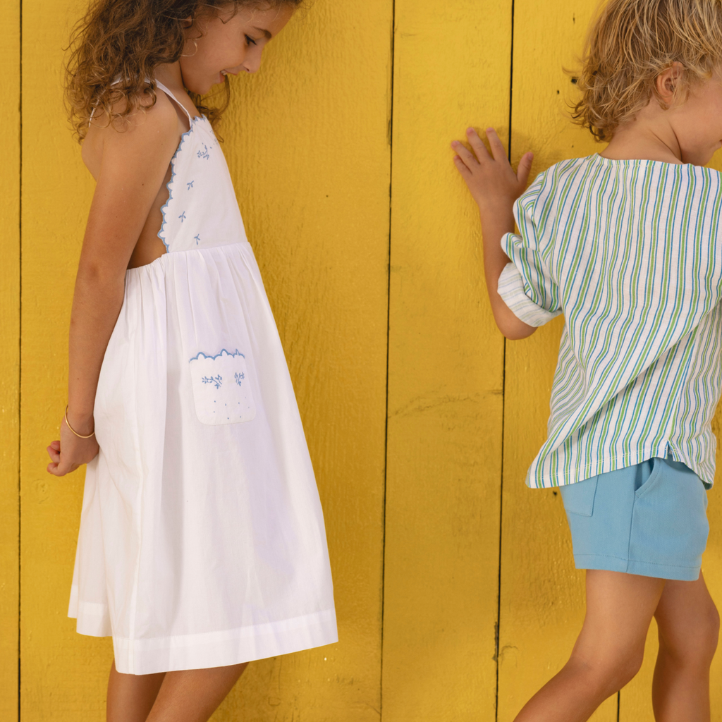 Girls’ Shell White Cross Back Pinafore Dress