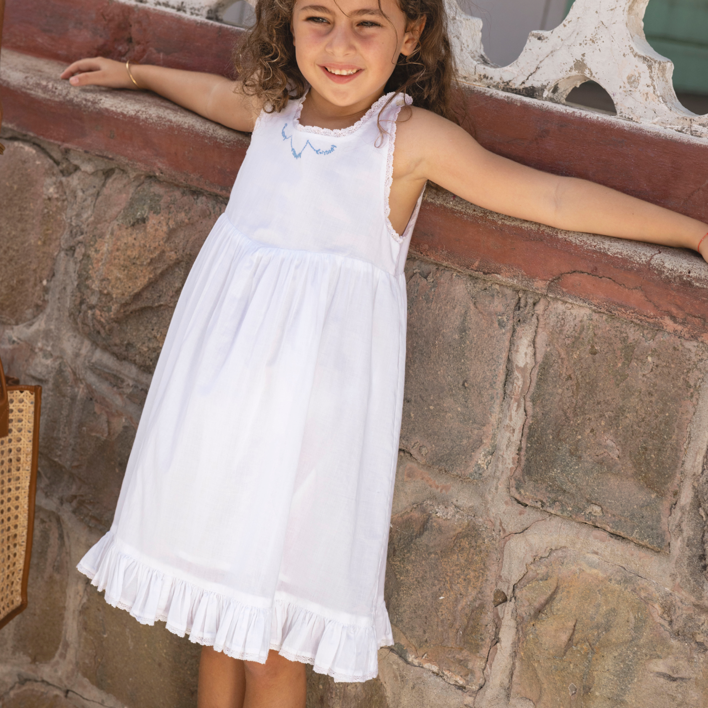 Girls’ Shell White Simple Dress