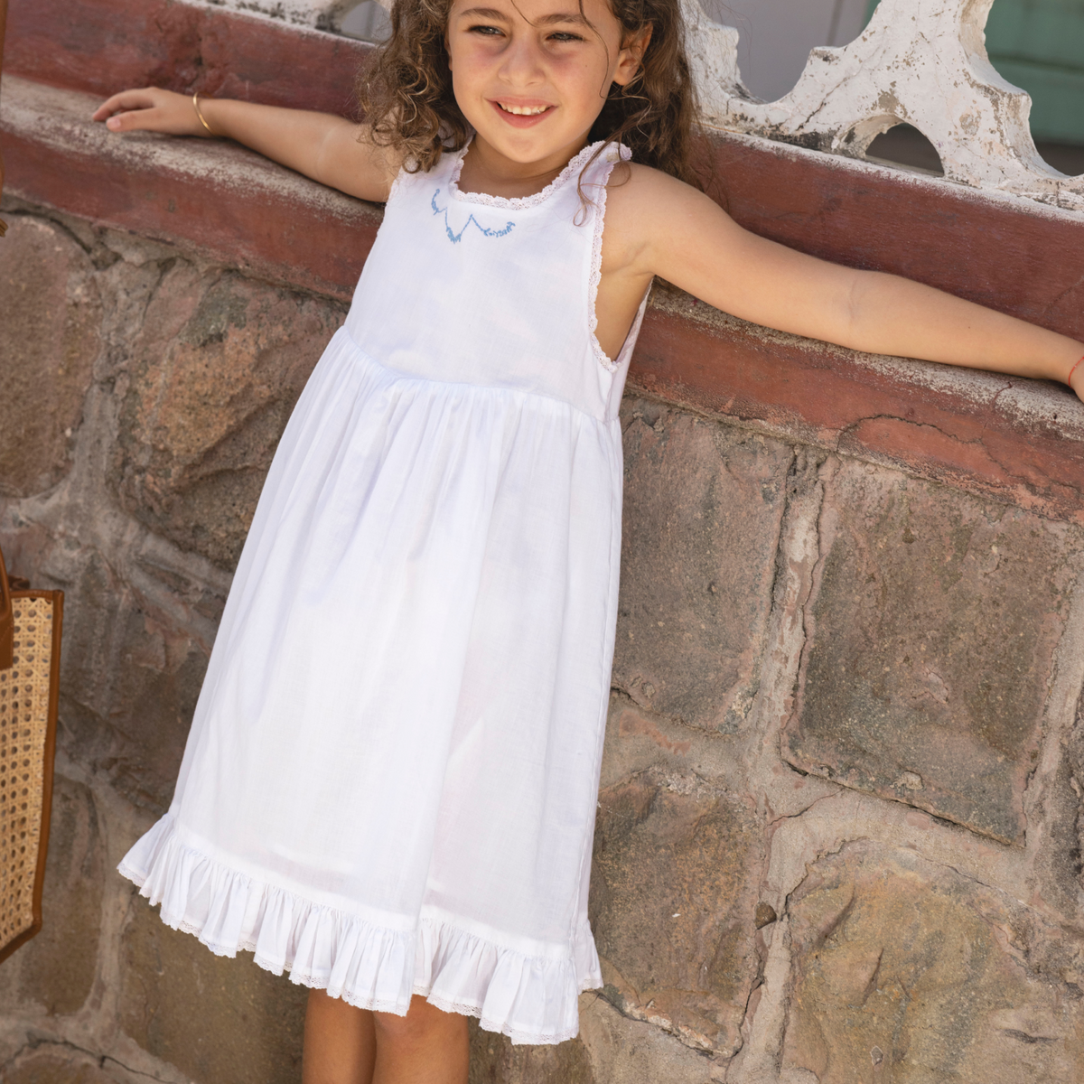 Girls’ Shell White Simple Dress