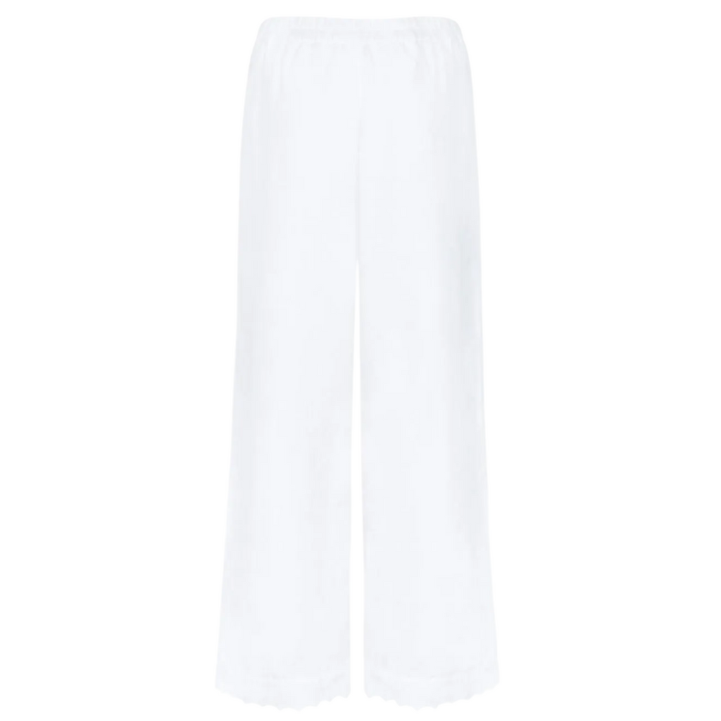 Women’s White Scalloped Linen Beach Pant
