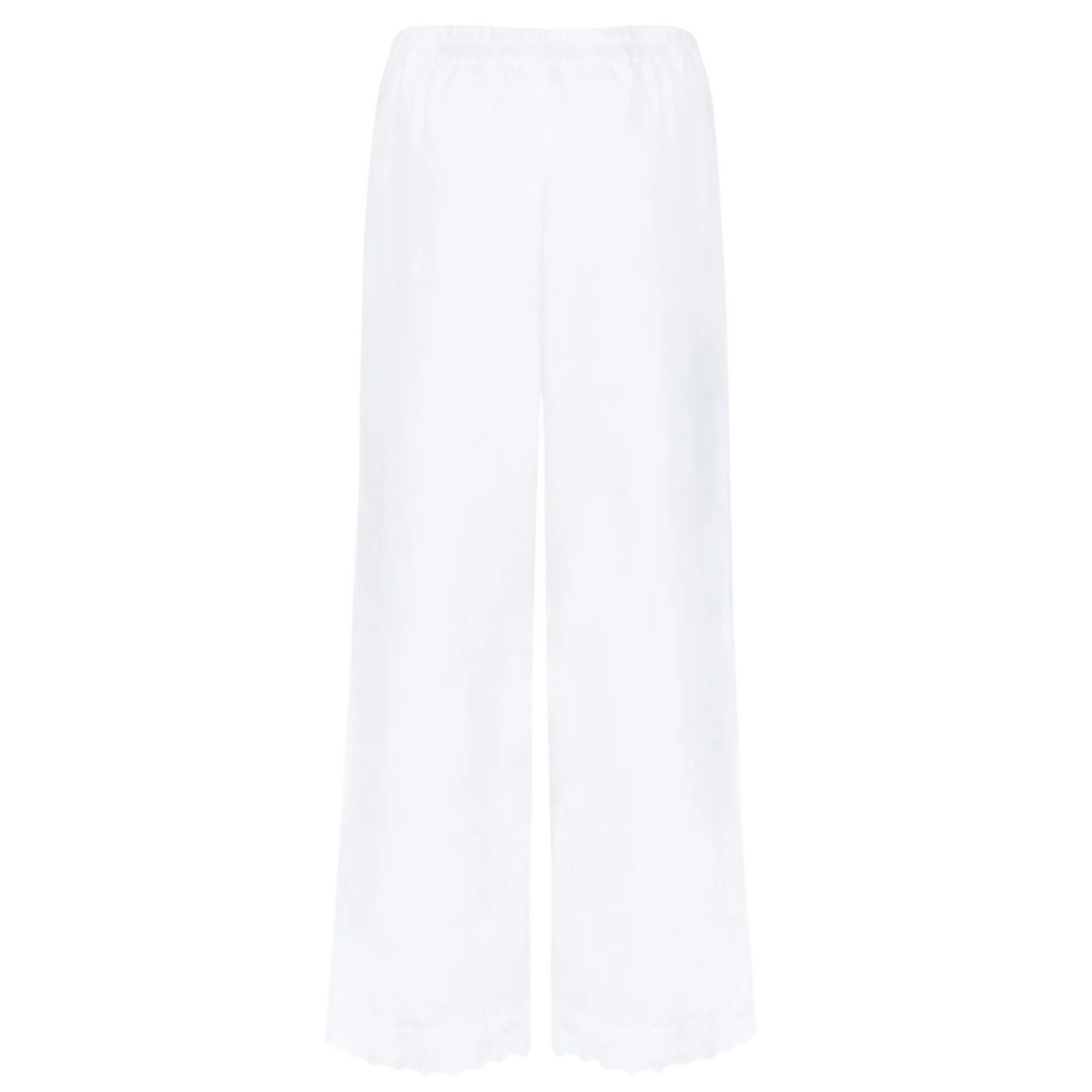 Women’s White Scalloped Linen Beach Pant
