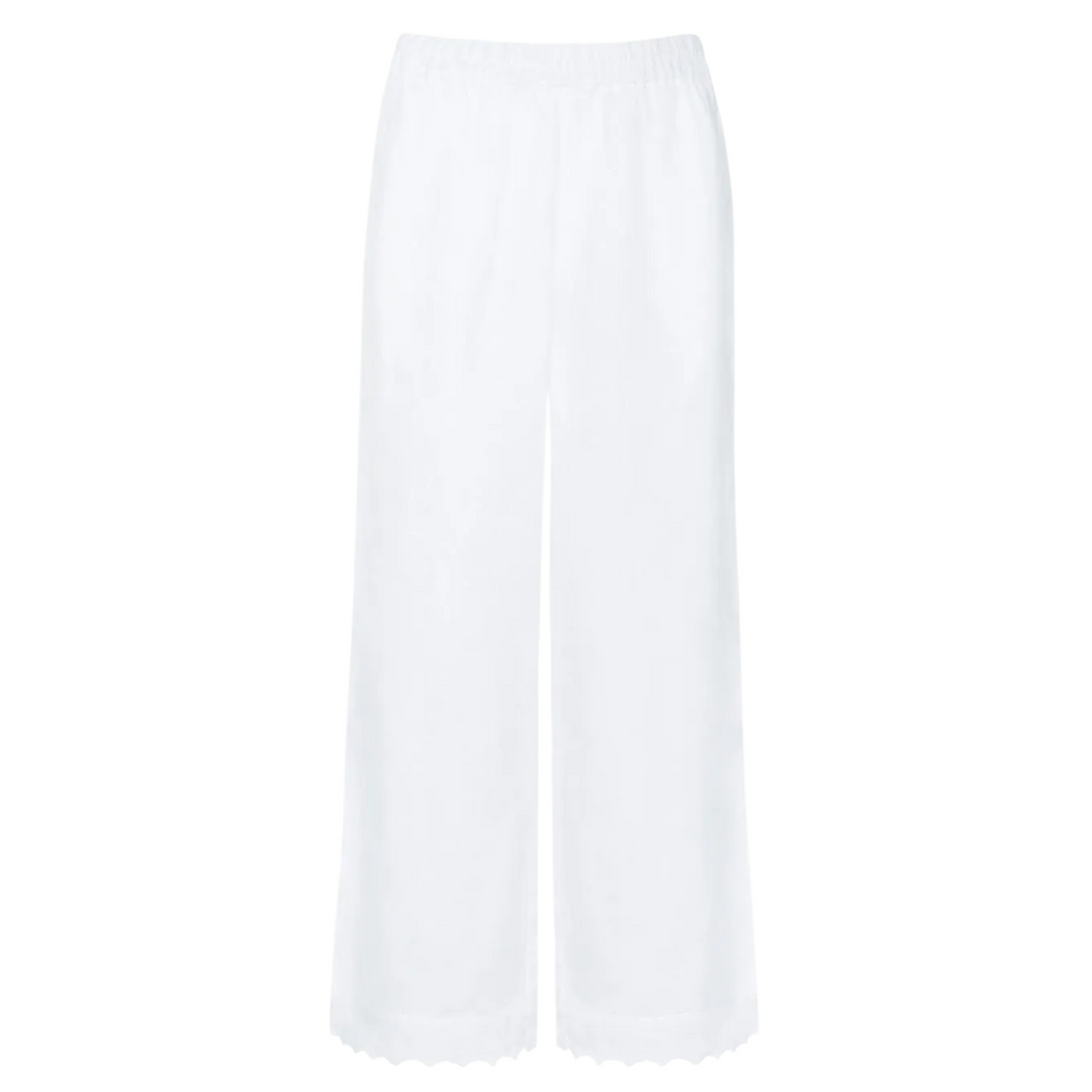 Women’s White Scalloped Linen Beach Pant