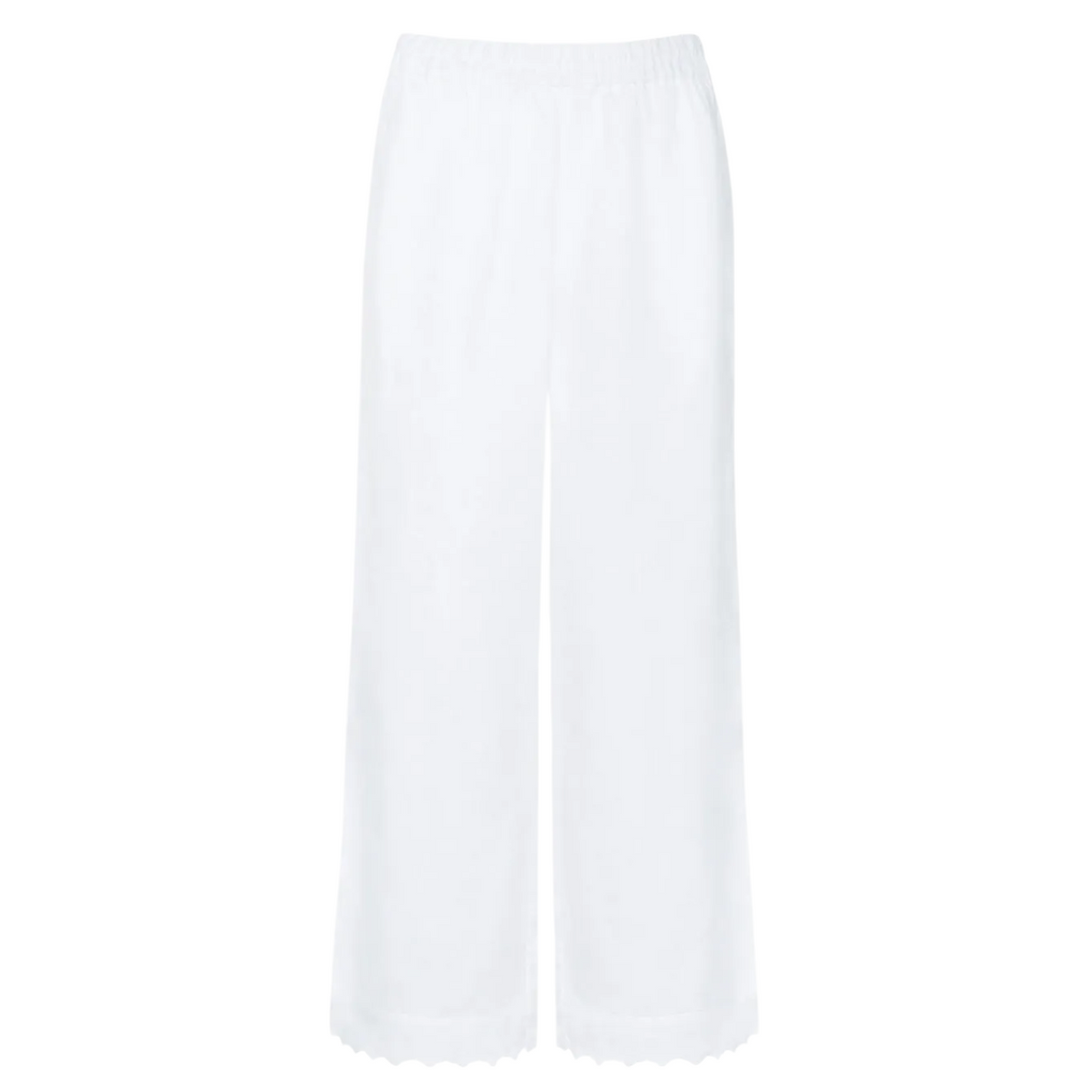 Women’s White Scalloped Linen Beach Pant