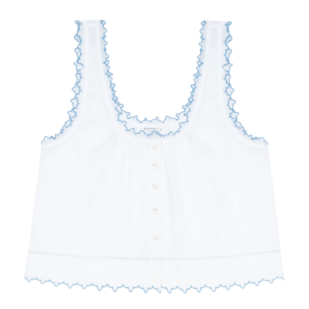 Women’s White Scalloped Button Up Tank