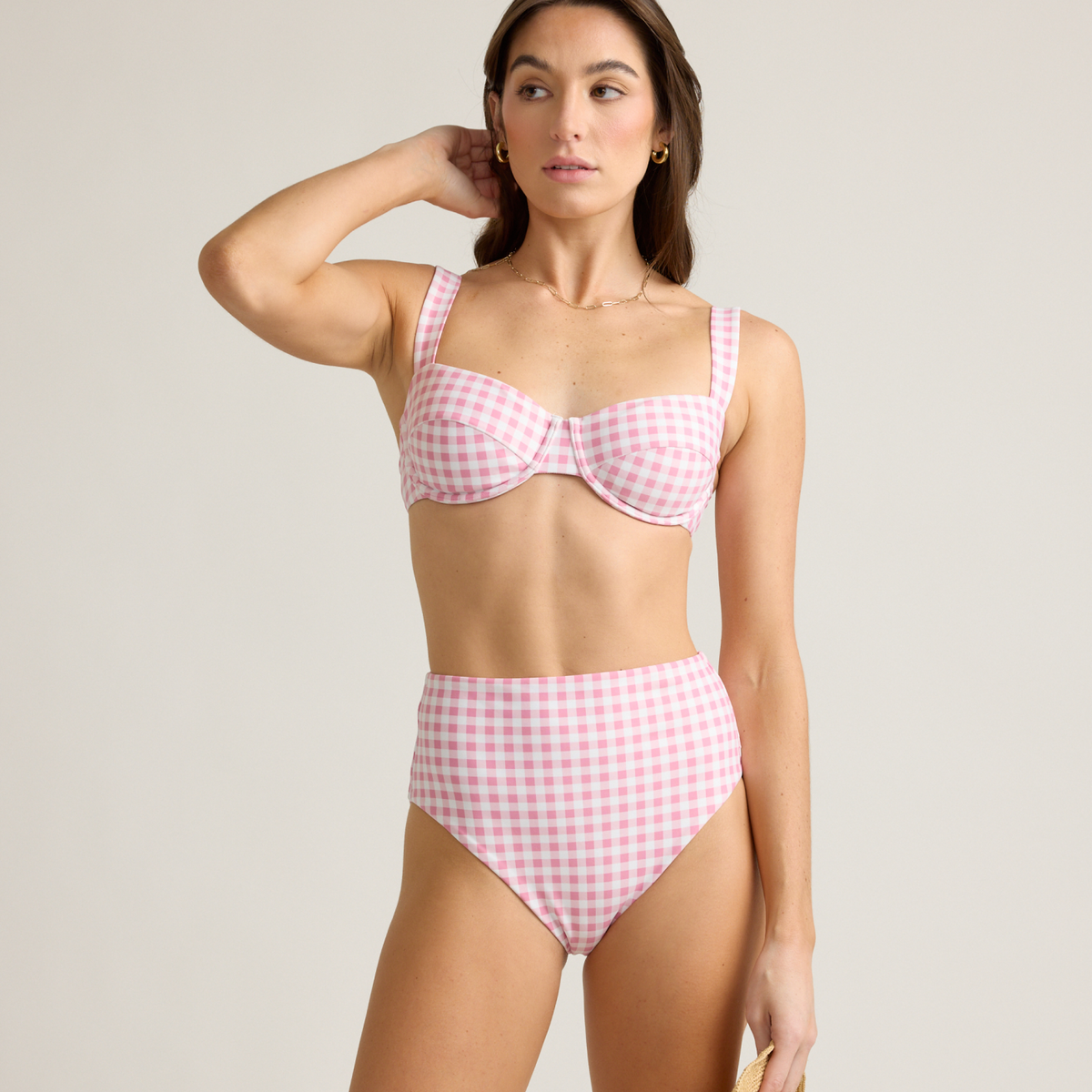 Women’s Blush Gingham High Waist Bikini Bottom