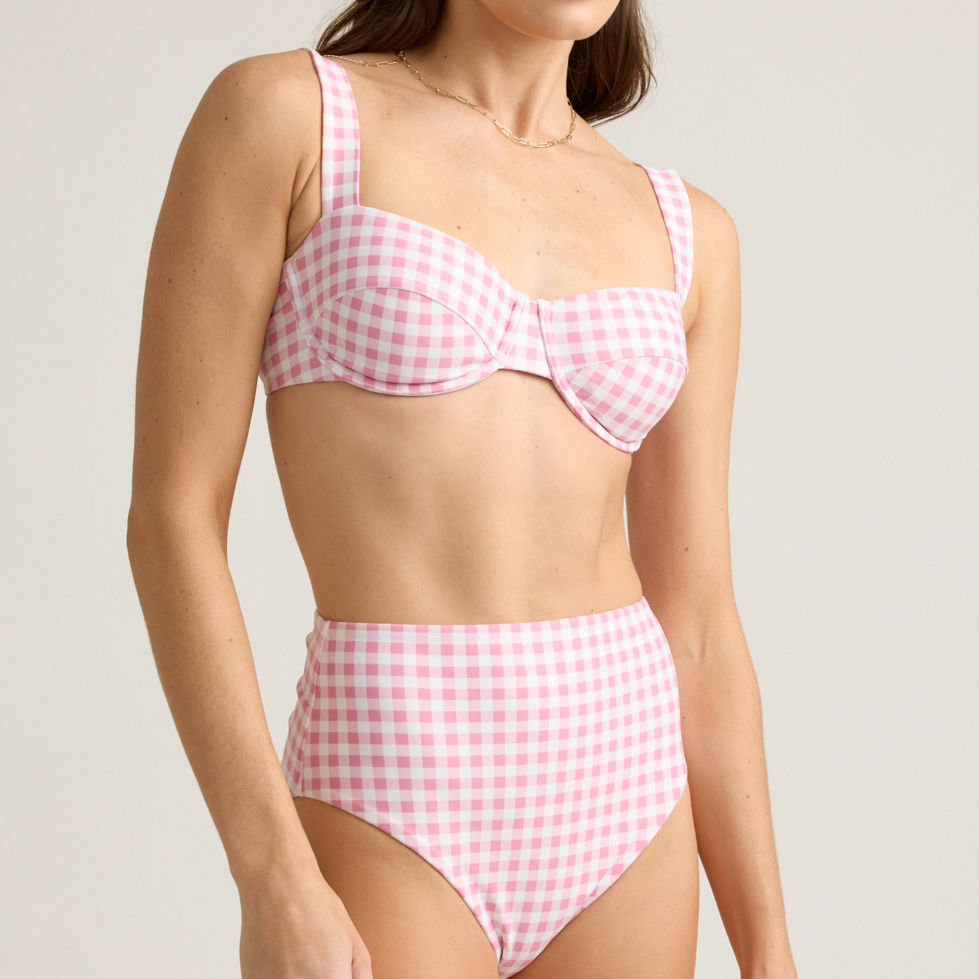 Women’s Blush Gingham High Waist Bikini Bottom