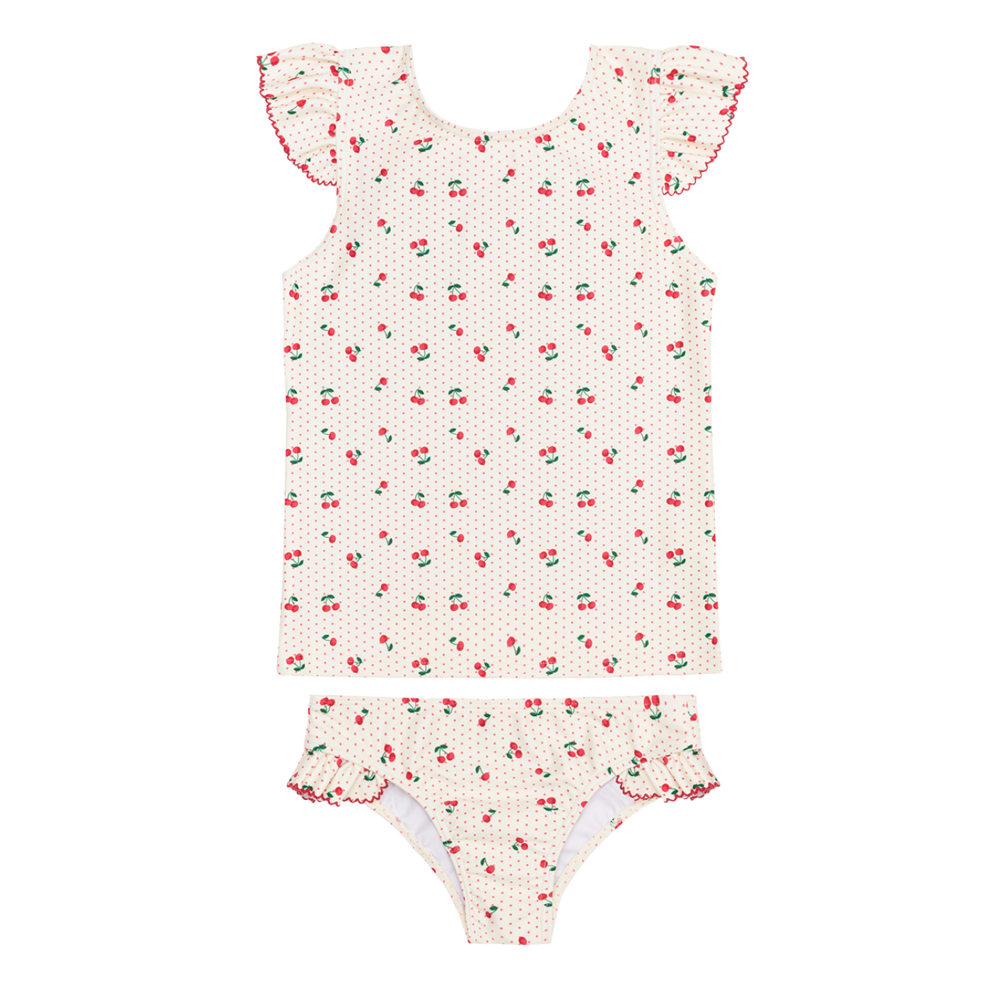 Girl’s Summer Cherries Ruffle Cap Sleeve Rashguard Set