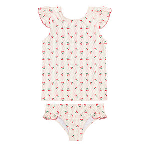 Girl’s Summer Cherries Ruffle Cap Sleeve Rashguard Set