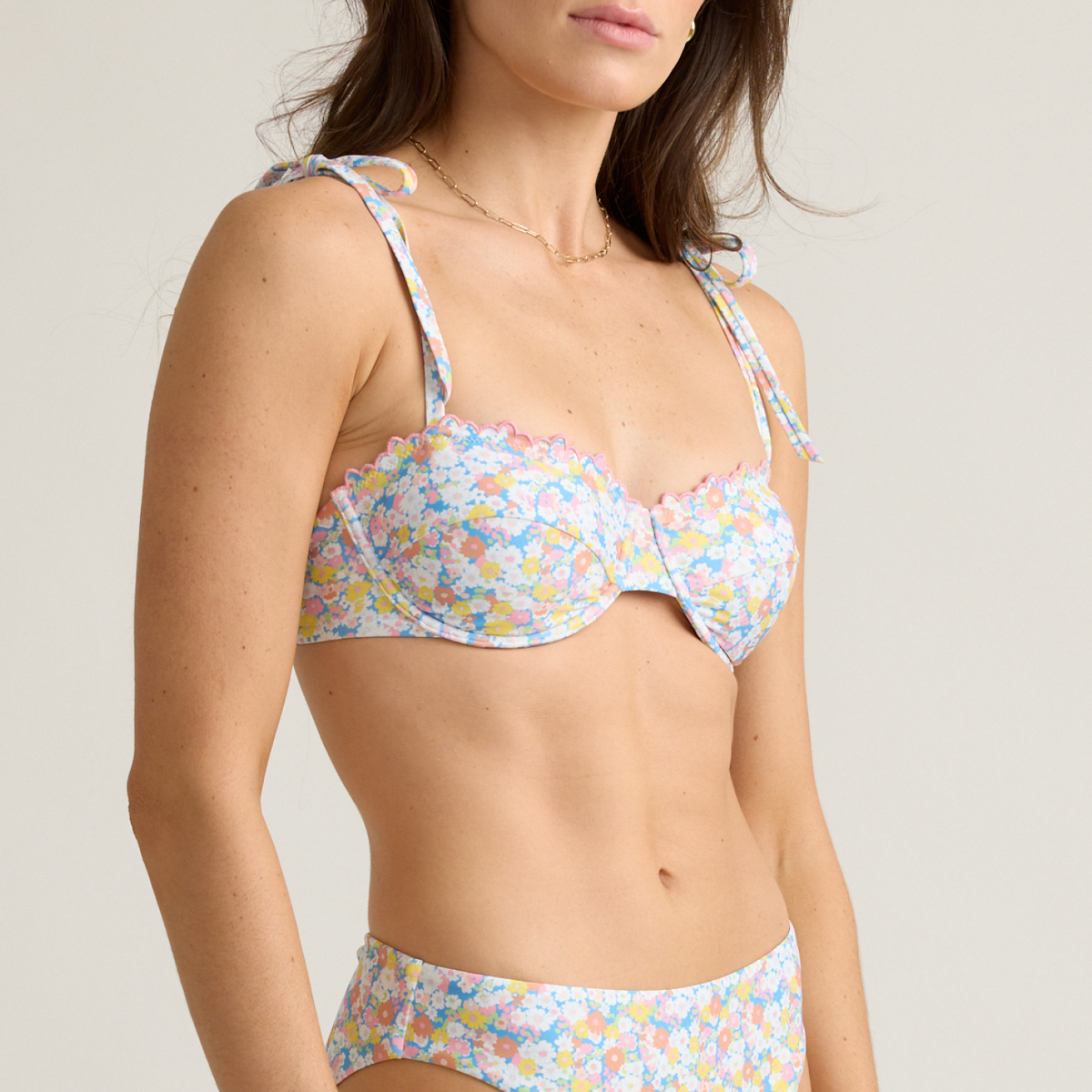 Women’s Jasmine Blossom Cup Bikini Top with Tie Straps