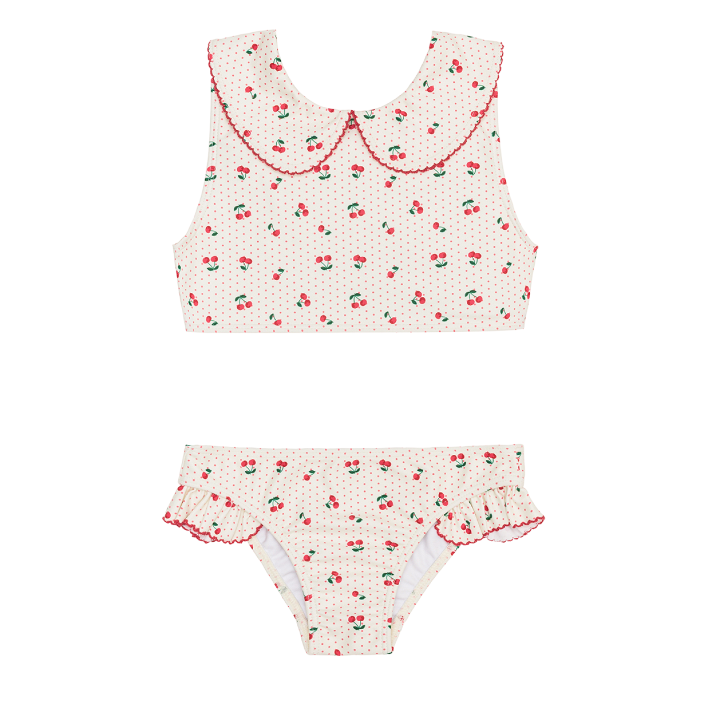 Girl’s Summer Cherries Rounded Collar Bikini