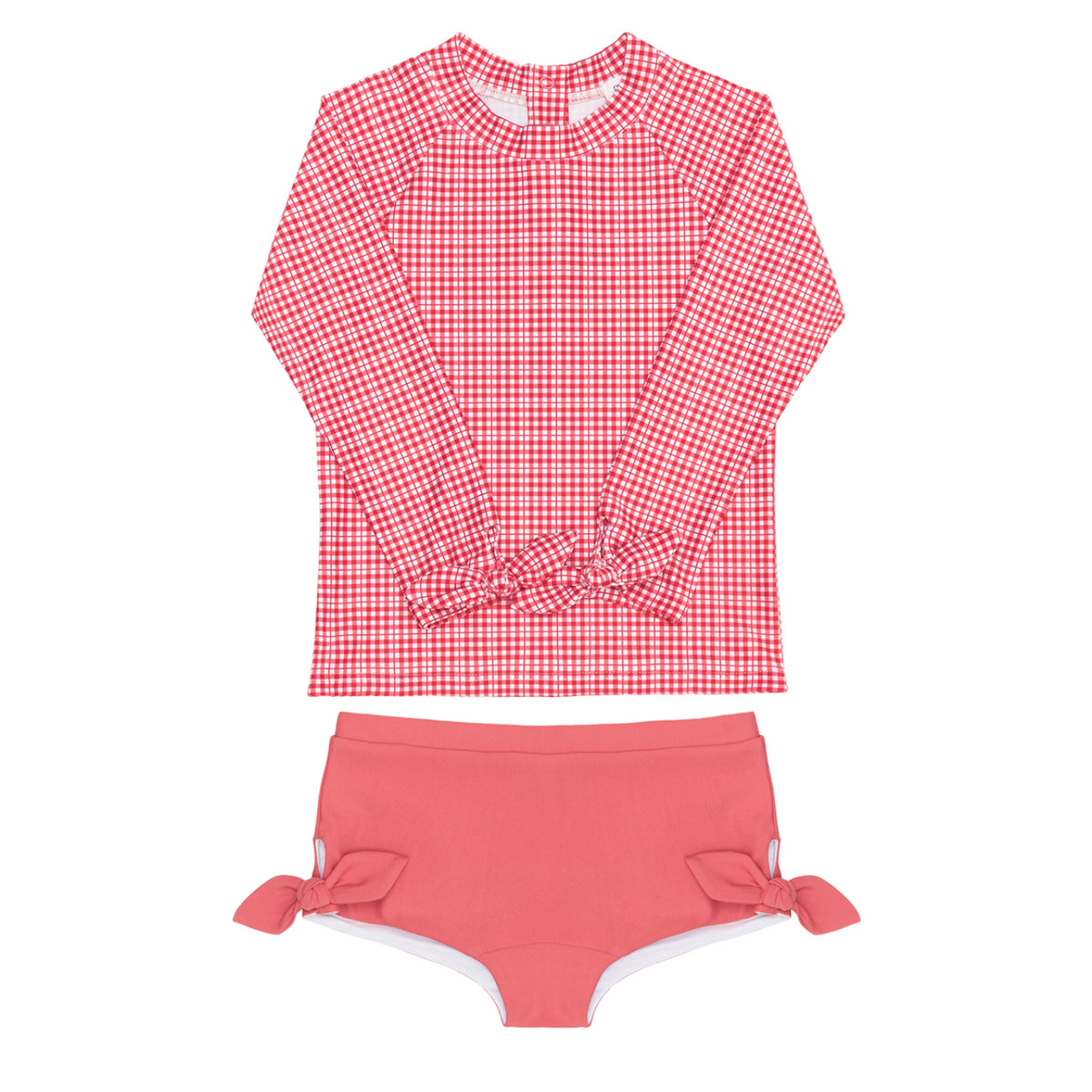 Girl’s Poppy Gingham Tie-Knot Rashguard Set