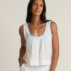 Women’s White Scalloped Button Up Tank
