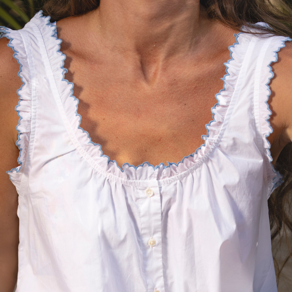 Women’s White Scalloped Button Up Dress
