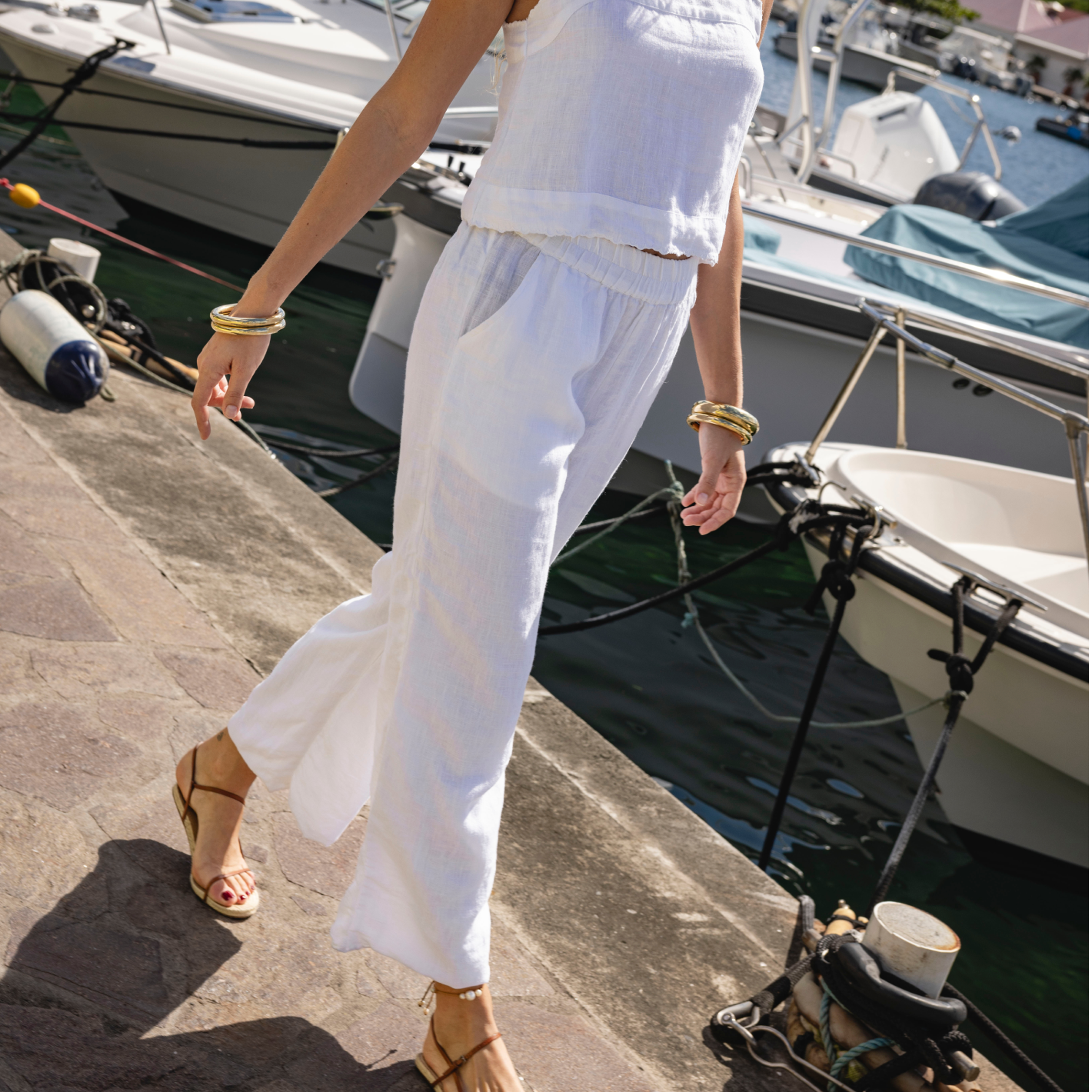 Women’s White Scalloped Linen Beach Pant