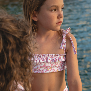 Girl’s Blush Bloom Ruffle Bandeau Bikini with Tie Straps
