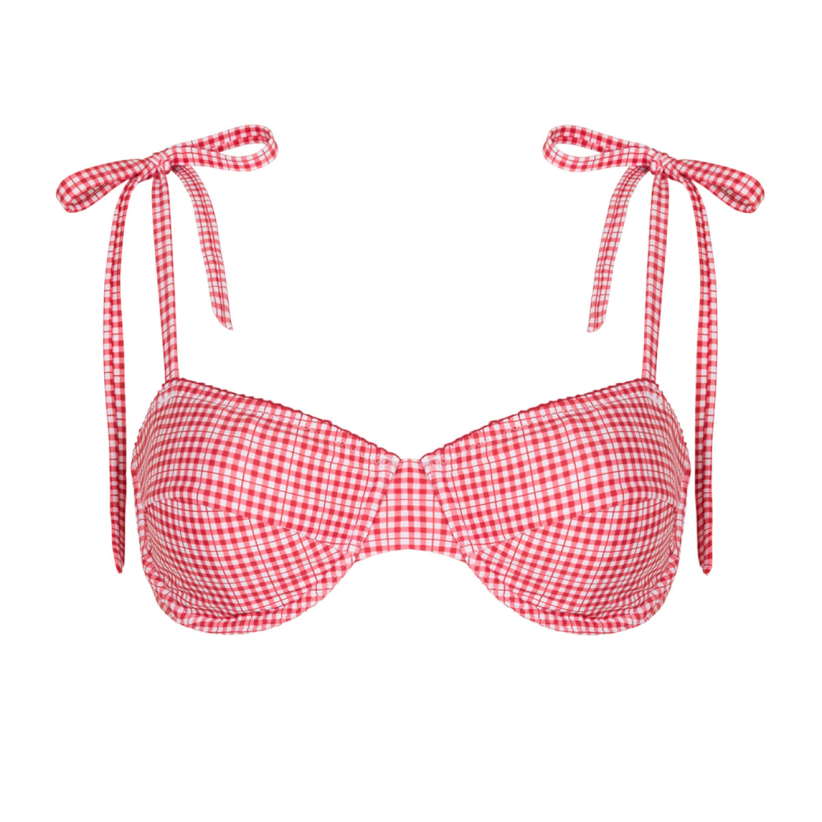 Women’s Poppy Gingham Cup Bikini Top with Tie Straps