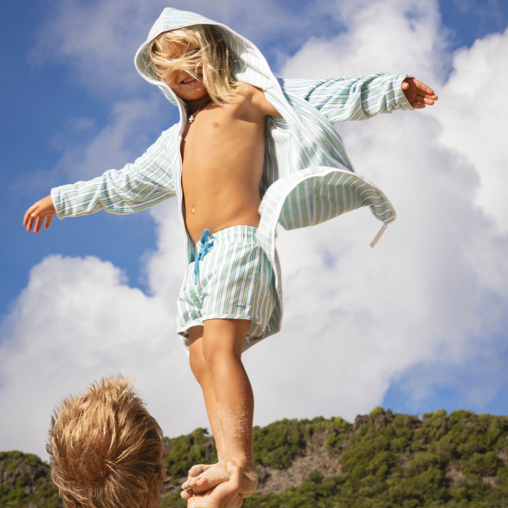 Unisex Tamarin Stripe French Terry Hooded Zipper Coverup