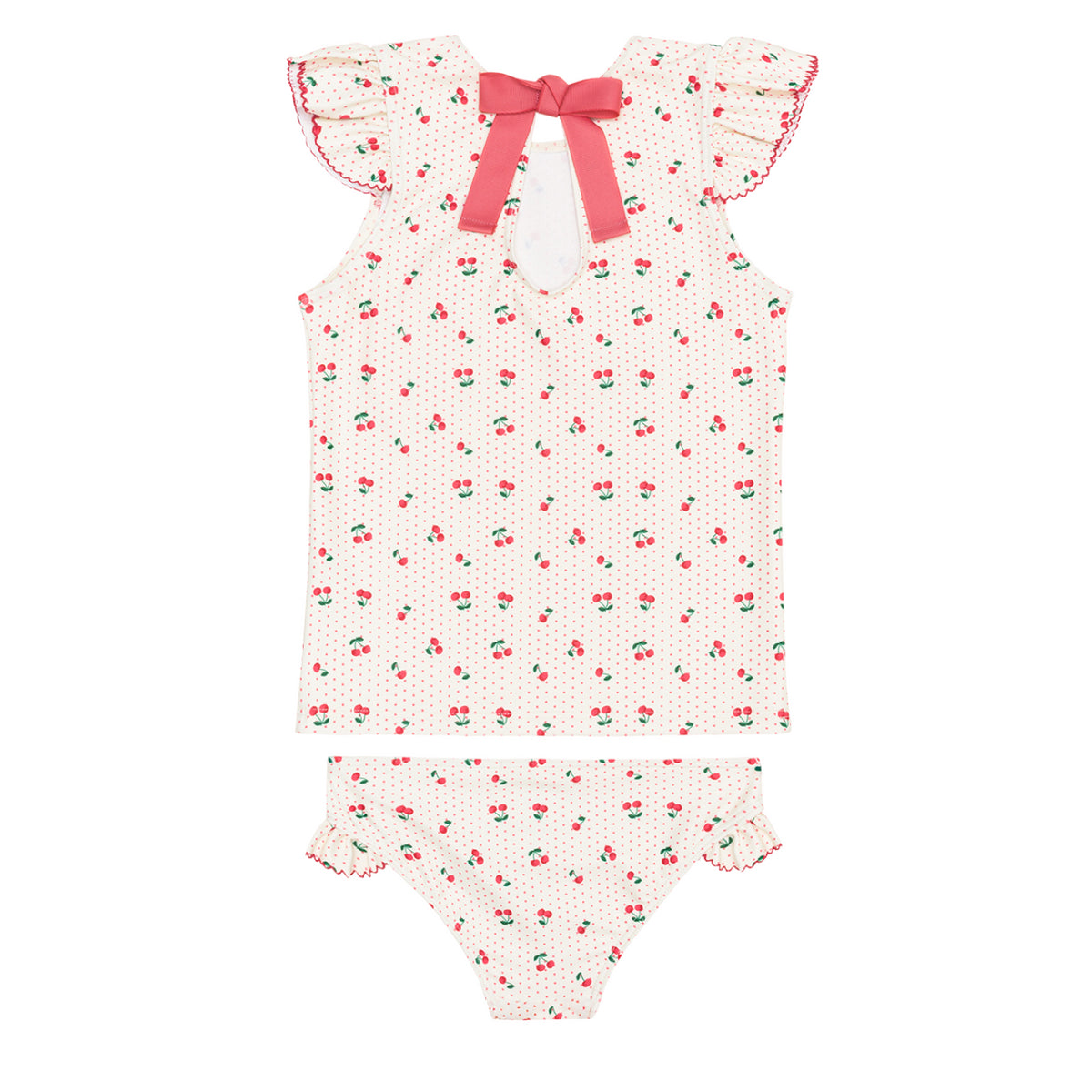 Girl’s Summer Cherries Ruffle Cap Sleeve Rashguard Set
