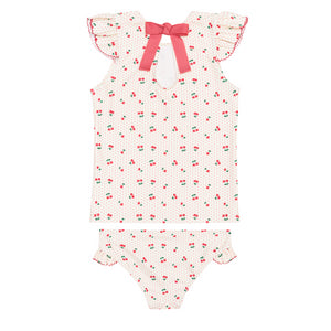 Girl’s Summer Cherries Ruffle Cap Sleeve Rashguard Set