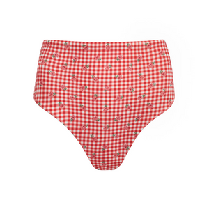 Women's Cranberry Gingham High Waisted Bikini Bottom