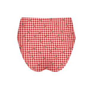 Women's Cranberry Gingham High Waisted Bikini Bottom