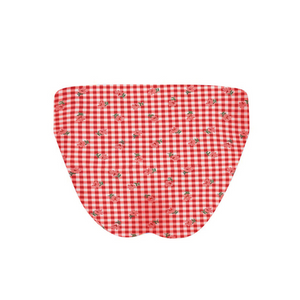 Women's Cranberry Gingham Mid Rise Bikini Bottom