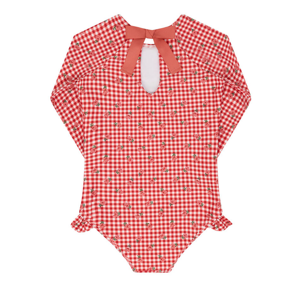 Girls Cranberry Gingham Rashguard One Piece