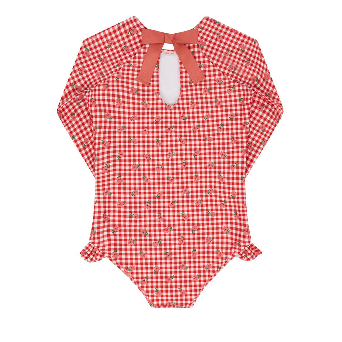 Girls Cranberry Gingham Rashguard One Piece