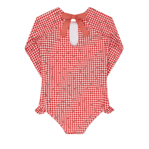 Girls Cranberry Gingham Rashguard One Piece