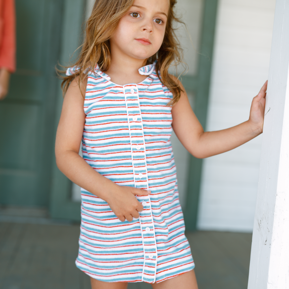 Girls Jetty Stripe French Terry Tie Knot Dress