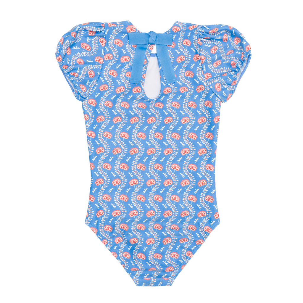 Girl’s Blue Primrose Puff Sleeve One Piece