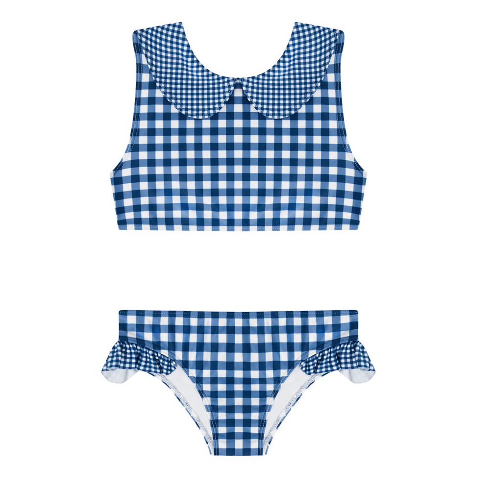 Girls Navy Picnic Gingham Sailor Bikini
