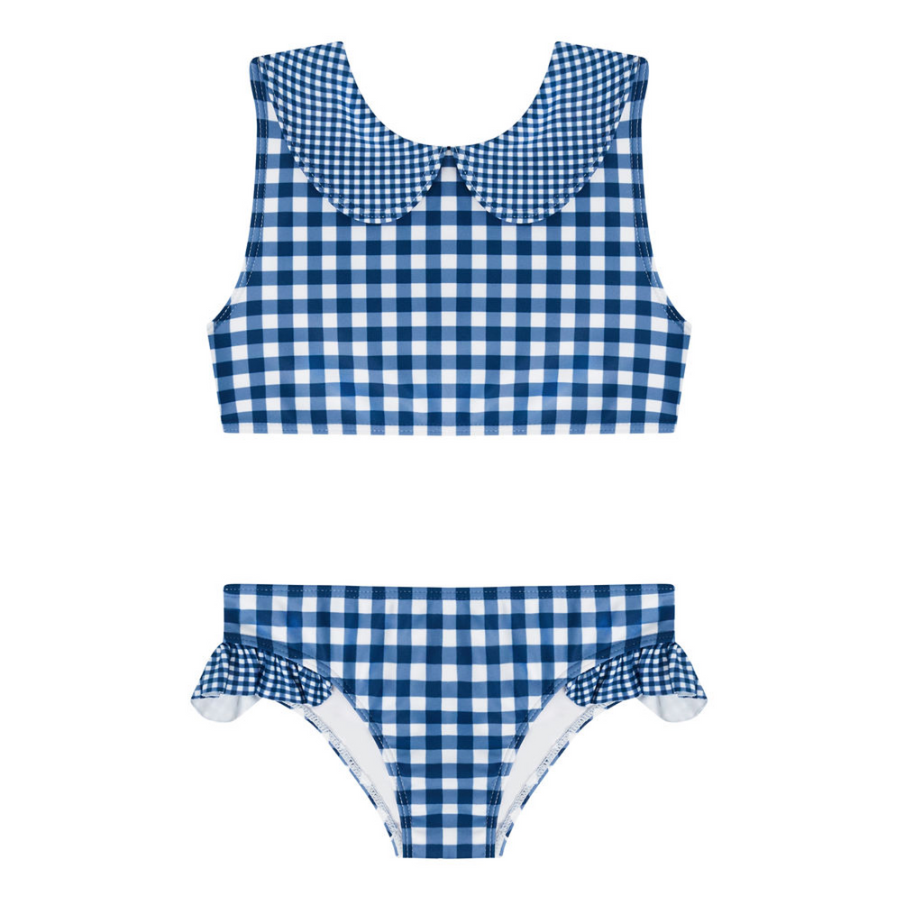 Girls Navy Picnic Gingham Sailor Bikini