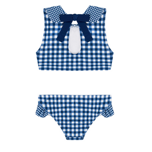 Girls Navy Picnic Gingham Sailor Bikini