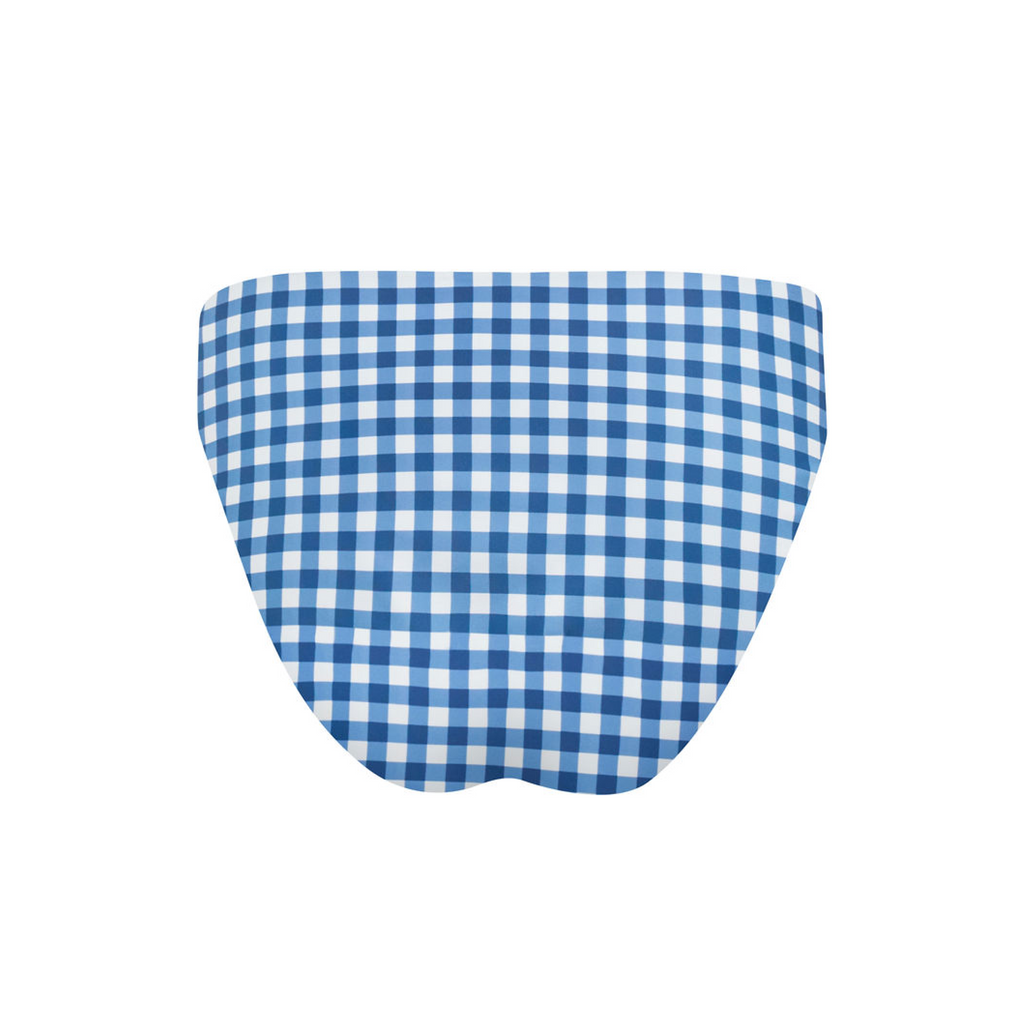 Women's Navy Picnic Gingham Mid Rise Bikini Bottom