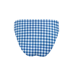 Women's Navy Picnic Gingham Mid Rise Bikini Bottom