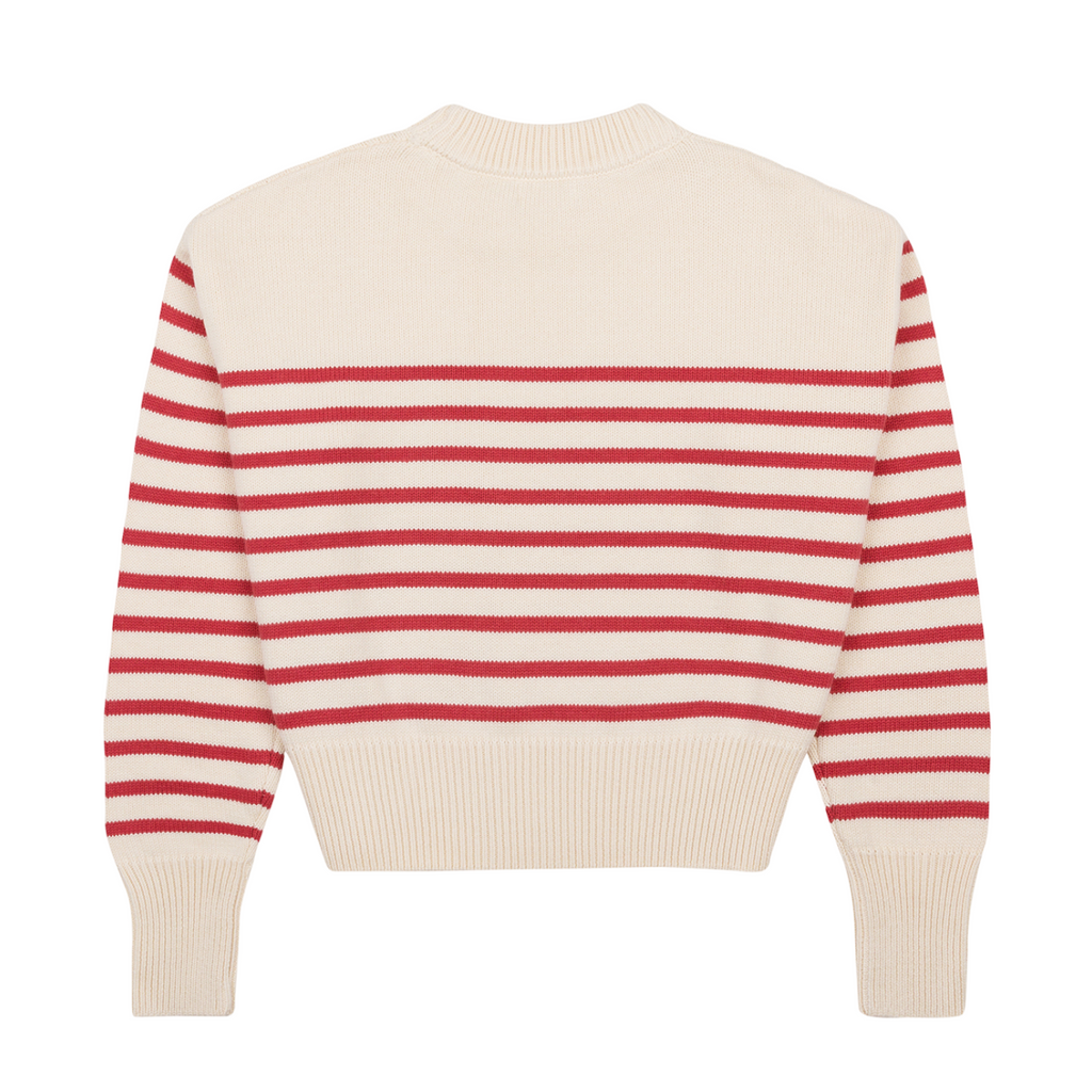 Women's Cream and Red Stripe Cropped Sweater