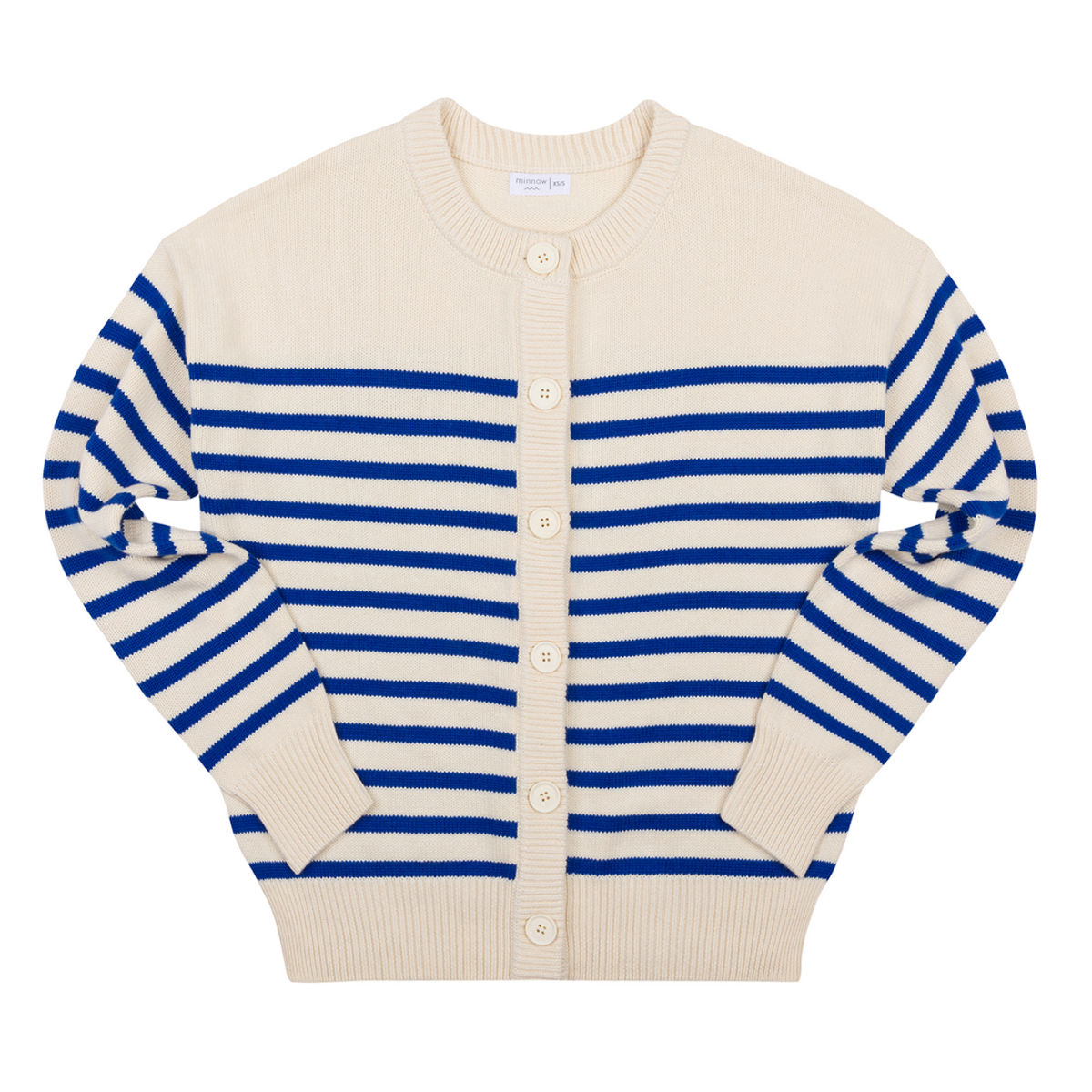 Women's Cream and Blue Stripe Knit Cardigan