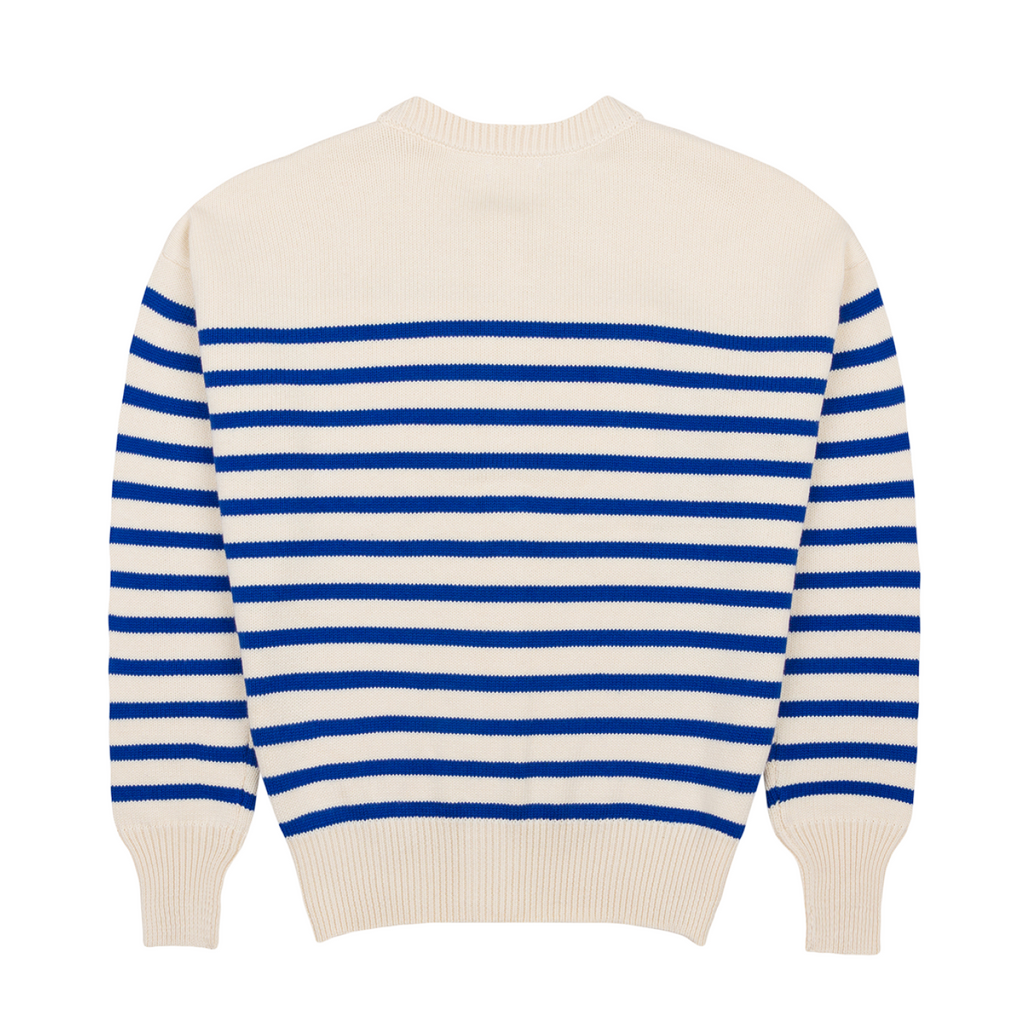 Women's Cream and Blue Stripe Knit Cardigan