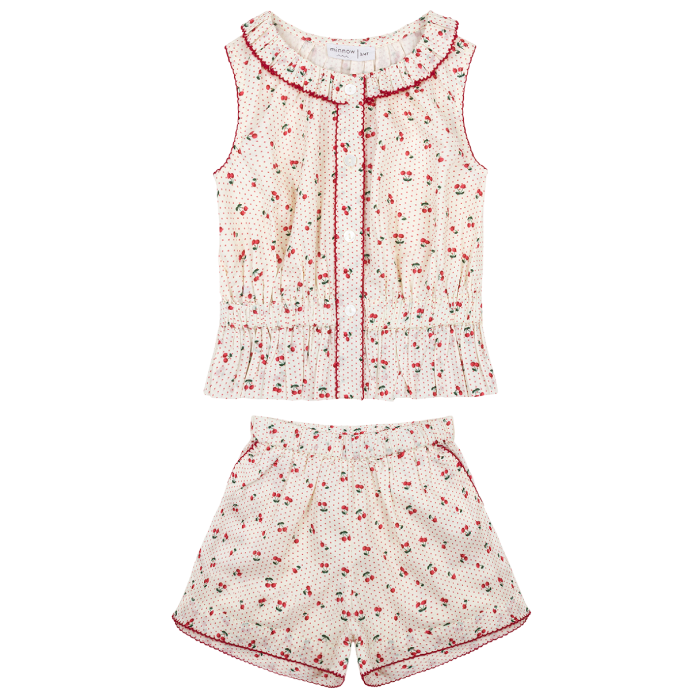 Girl’s Summer Cherries Gathered Tank Top & Short Set