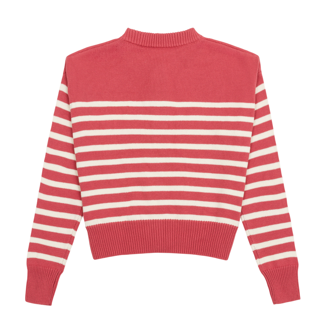 Women's Red and Cream Stripe Cropped Knit Cardigan