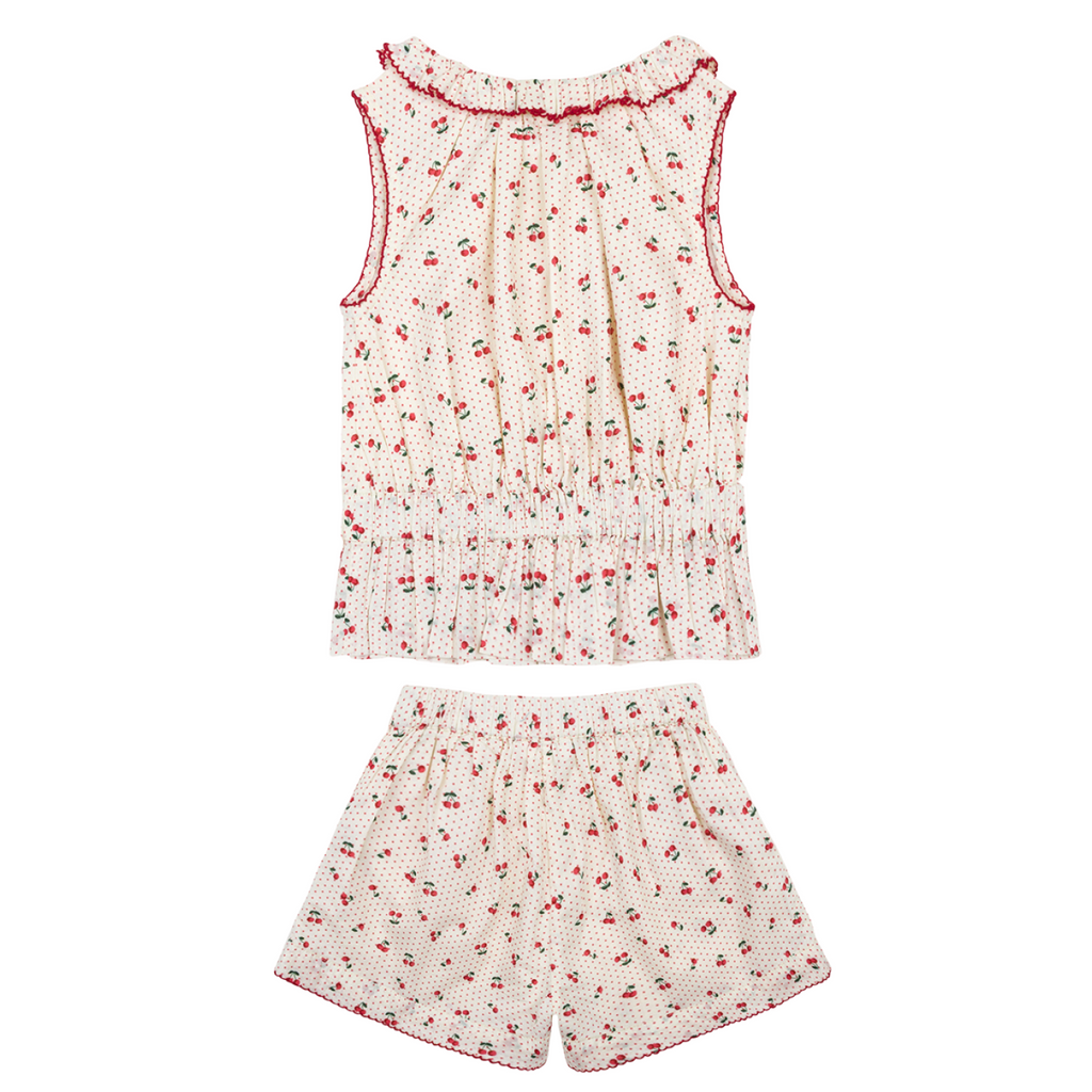 Girl’s Summer Cherries Gathered Tank Top & Short Set