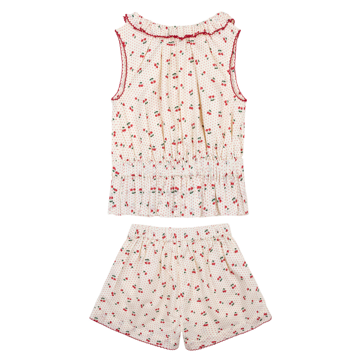 Girl’s Summer Cherries Gathered Tank Top & Short Set