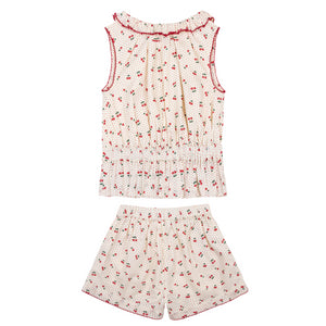Girl’s Summer Cherries Gathered Tank Top & Short Set