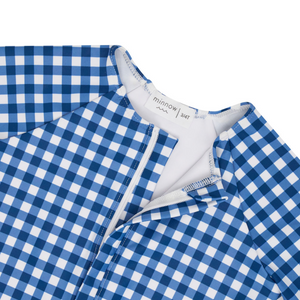Girls Navy Picnic Gingham Front Zip Rashguard One Piece