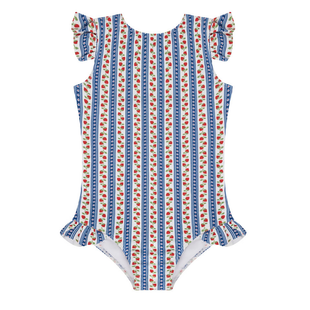 Girls Strawberry Patch Ruffle Cap Sleeve One Piece