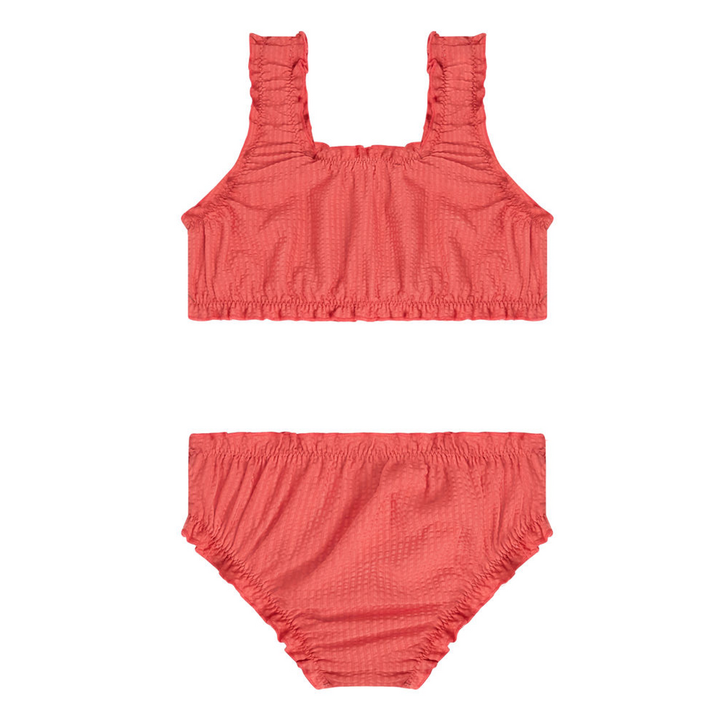 Girls Sailor Red Seersucker Ruffle Edge Bikini